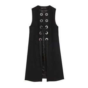 Zara Black Long Vest Waistcoat With Eyelet Details